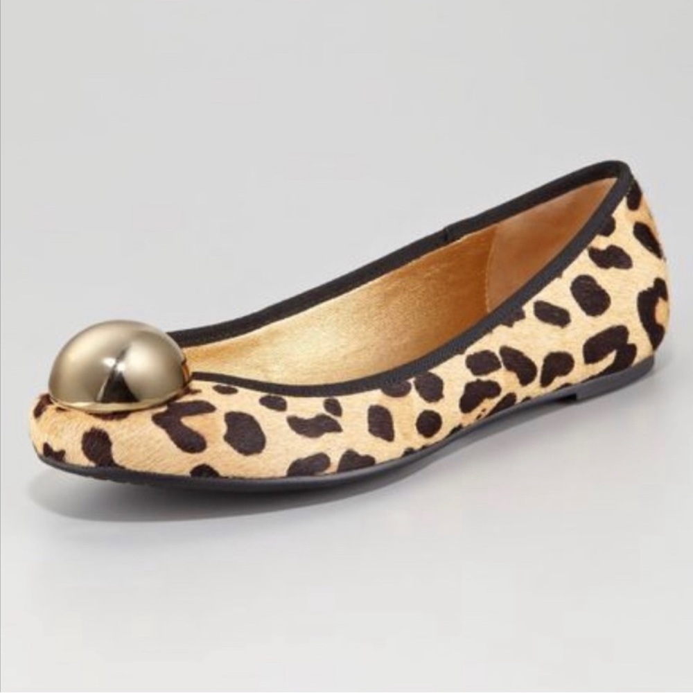 Kate Spade Helen Too Ballet Flats Leopard Calf Hair Fur Gold